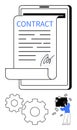 Digital Contract Signing on Tablet with Financial and Technical Elements Illustrating Workflow Processes