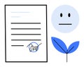 Digital Agreement, Sustainability, and Emotional Awareness Concept with Document, Plant, and Minimal Face Icon Royalty Free Stock Photo