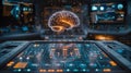 A Digital Control Panel Displaying Advanced Neural Interface Technology in a Futuristic Environment