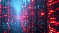 Data Center Server Room Futuristic Background with Glowing Lights and Reflections Royalty Free Stock Photo