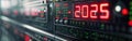 Digital Countdown Displaying 2025 in a High-Tech Control Room