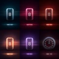 Digital countdown timer display featuring glowing numbers in various colors and styles, showcasing modern design elements and Royalty Free Stock Photo
