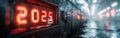 Digital Countdown Timer Displaying 20025 in Urban Setting at Night