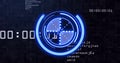 Digital countdown timer with futuristic blue interface and random alphanumeric codes Royalty Free Stock Photo