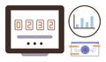 Digital Counter and Data Chart with Atomic Diagram Highlighting Technology and Analytics Royalty Free Stock Photo