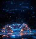 Digital crab with glowing particles in dark ocean environment Royalty Free Stock Photo