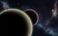 Digital created starfield with two planets