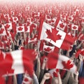Digital Crowd Rallies with Waving Canadian Flags - Conceptual Render