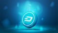 Digital cryptocurrency banner with 3D coin of dash on a dark blue blurred background