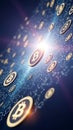 Digital Cryptocurrency Coins Floating in Virtual Space Royalty Free Stock Photo