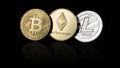 Bitcoin, Ethereum, Litecoin cryptocurrency, digital money