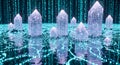 Digital Crystals Binary Code Data Formation with Glowing Data Stream Royalty Free Stock Photo