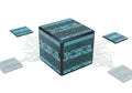Digital cube processes data streams connecting to modern processors Royalty Free Stock Photo
