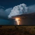 Digital Cumulonimbus Cloud with LED Lightning: A Futuristic Background.