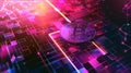Digital currency Bitcoin on technology background. Modern virtual currency. Revolutionary digital crypto coins. Future money.