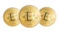 digital currency coins bitcoin for international online payments, three coins isolated on white background Royalty Free Stock Photo