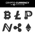 Digital Currency Counter Set Vector. Fintech Blockchain. Famous World Cryptography. Crypto Currency Money Finance Sign Royalty Free Stock Photo