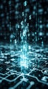 Digital Currency Data Stream Over Glowing Circuit Board Financial Technology Concept Royalty Free Stock Photo