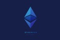 Digital currency Ethereum. Criptocurrency chrystal icon. Symbol of smart technologies on blue background. Royalty Free Stock Photo