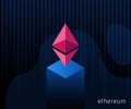 Digital currency Ethereum. Criptocurrency chrystal icon. Symbol of smart technologies on blue background.