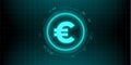 Digital currency euro sign on abstract HUD technology background. Futuristic hi-tech digital money. Electronic economy