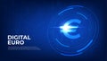 Digital currency Euro sign, Currency EUR European Euro futuristic digital money on blue abstract technology background. Royalty Free Stock Photo