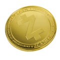 Digital currency physical metal Golden Zcash coin isolated on a