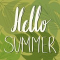 Digital cute summer card with green leaves