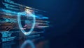 ?Digital cyber security shield protecting data over complex computer programming code Royalty Free Stock Photo