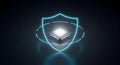Digital Cybersecurity Concept: Microprocessor Chip Protected by Glowing Neon Shield for Data Protection Royalty Free Stock Photo
