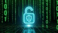 Digital cybersecurity padlock icon on futuristic binary code background Royalty Free Stock Photo