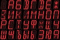 Digital Cyrillic font from capital letters on red alphanumeric LED display