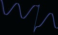 Digital 3d amplitude of sound wave, rhythm or graph in neon purple violet color on dark background.