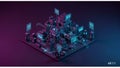A digital 3D artwork features a network of translucent cubes and panels interconnected with glowing lines. Royalty Free Stock Photo