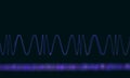 Digital 3d concept of sound wave, rhythm or graph in neon glow of purple violet color on dark background.
