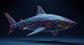 A digital 3D model of a shark composed of multicolored geometric wireframes. Royalty Free Stock Photo