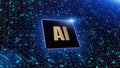 Digital 3d render of computer chip over circuit background with AI sign. AIArtificial Intelligence concept, High-speed Royalty Free Stock Photo