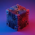 A digital 3D render featuring a geometric cube structure with intricate layers and Royalty Free Stock Photo