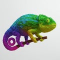 A digital 3D rendering of a chameleon composed of multicolored cubic blocks. The Royalty Free Stock Photo