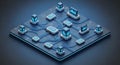 A digital 3D rendering of a circuit board featuring interconnected blocks and lines Royalty Free Stock Photo