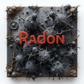 Digital 3D Rendering of Radon Gas: Dark Gray Spiky Shapes and Dripping Red Text on White Background