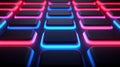 Digital 3D rendering of neon lit keyboard keys in bold pink and blue hues, symbolizing technological innovation, gaming culture