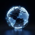 A digital 3D representation of Earth with illuminated networks connecting various Royalty Free Stock Photo