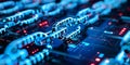 Digital Blockchain Chain Link with Data Transmission, Futuristic Blue Data Chain Link Representing Blockchain Technology Royalty Free Stock Photo