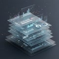 A digital 3D visualization depicting a stack of transparent, floating data panels. Each Royalty Free Stock Photo