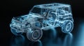Digital 3d wireframe model of off-road car for automotive design and engineering visualization Royalty Free Stock Photo