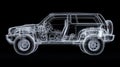Digital 3d wireframe model of off-road car for automotive design and engineering visualization Royalty Free Stock Photo