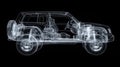 Digital 3d wireframe model of off-road car for automotive design and engineering visualization Royalty Free Stock Photo