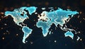 Digital 3D world map with interconnected data points visualizing big data analytics. Global network with glowing dots, lines on Royalty Free Stock Photo