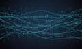digital dark blue background with complex network interconnected lines and dots, creating sense depth and